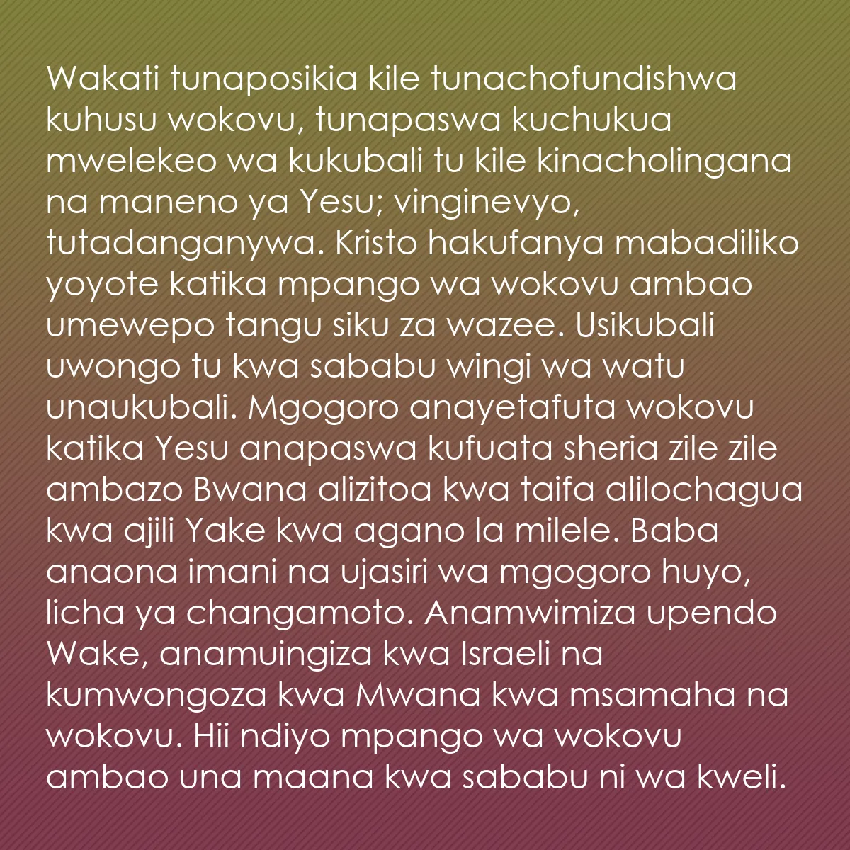 0068 - Chapisho kuhusu Sheria ya Mungu: Wakati tunaposikia kile tunachofundishwa kuhusu wokovu,...