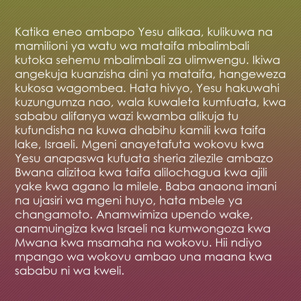 0088 - Chapisho kuhusu Sheria ya Mungu: Katika eneo ambapo Yesu alikaa, kulikuwa na mamilioni...