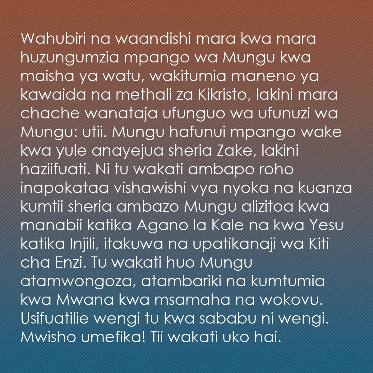 0092 - Chapisho kuhusu Sheria ya Mungu: Wahubiri na waandishi mara kwa mara huzungumzia mpango...