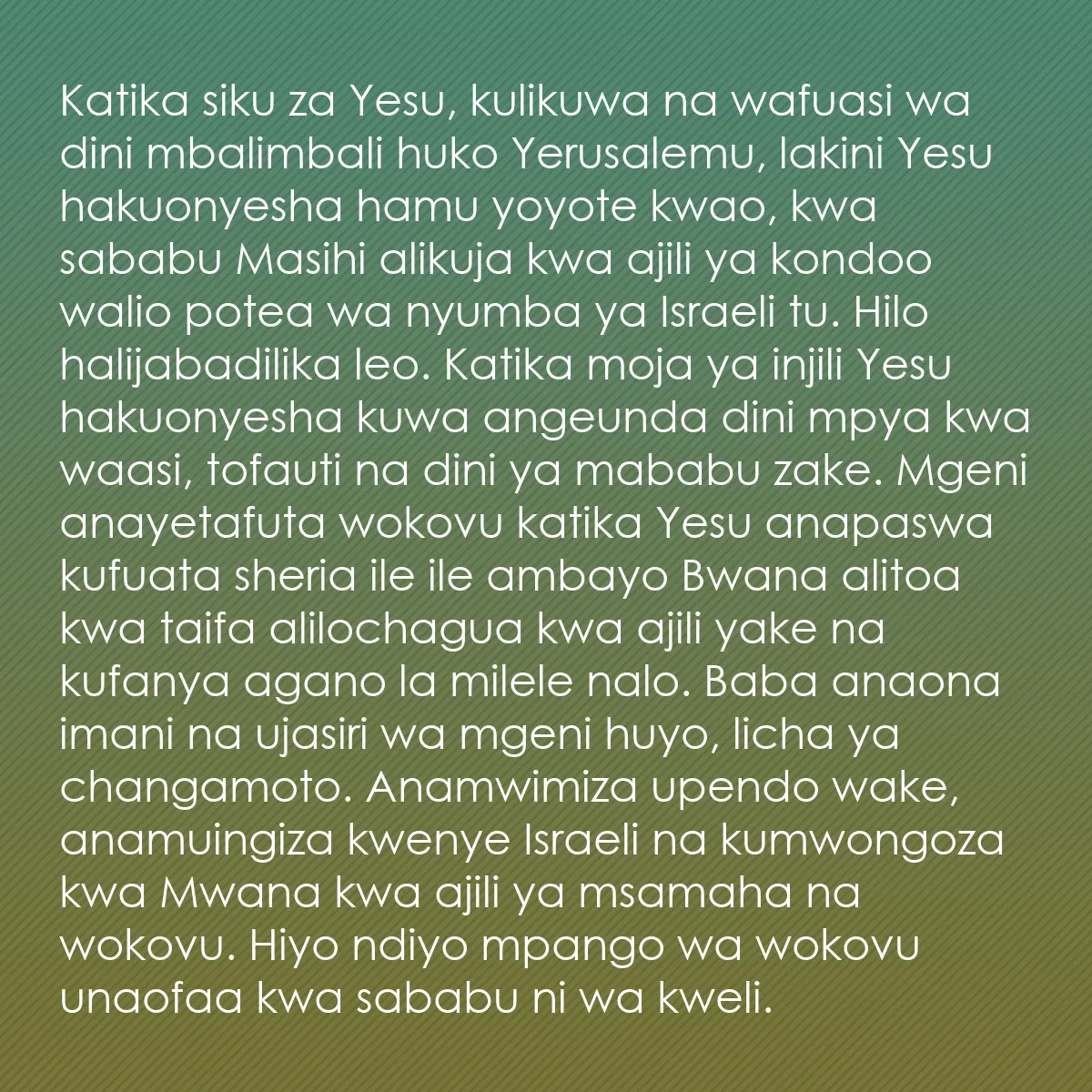 0103 - Chapisho kuhusu Sheria ya Mungu: Katika siku za Yesu, kulikuwa na wafuasi wa dini mbalimbali...