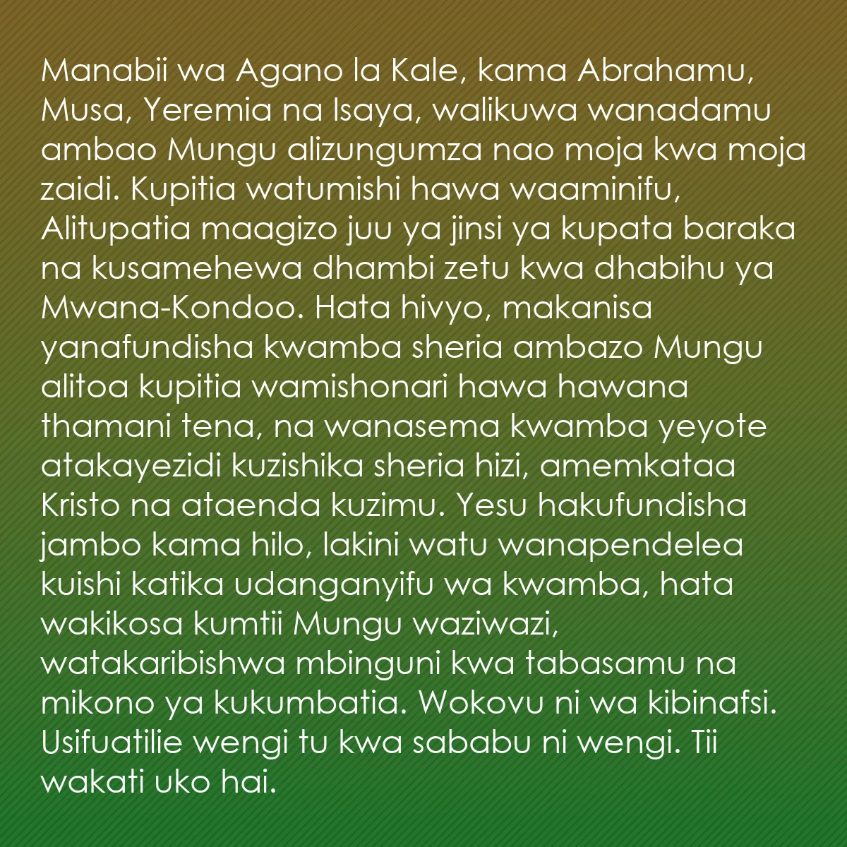 0116 - Chapisho kuhusu Sheria ya Mungu: Manabii wa Agano la Kale, kama Abrahamu, Musa, Yeremia...