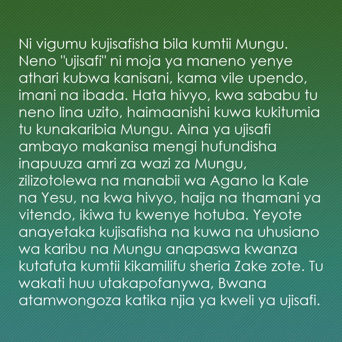 0150 - Chapisho kuhusu Sheria ya Mungu: Ni vigumu kujisafisha bila kumtii Mungu. Neno "ujisafi"...