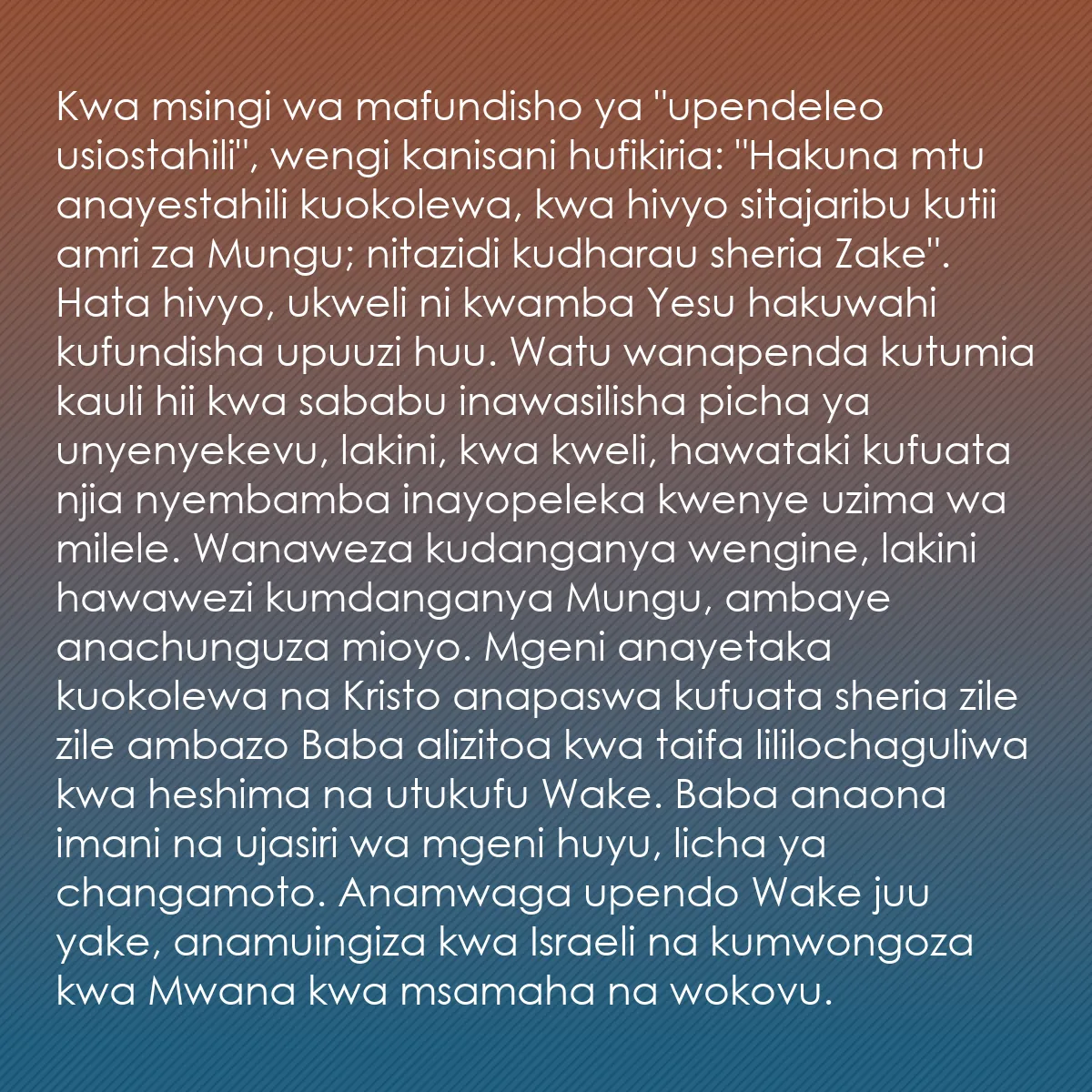0152 - Chapisho kuhusu Sheria ya Mungu: Kwa msingi wa mafundisho ya "upendeleo usiostahili",...