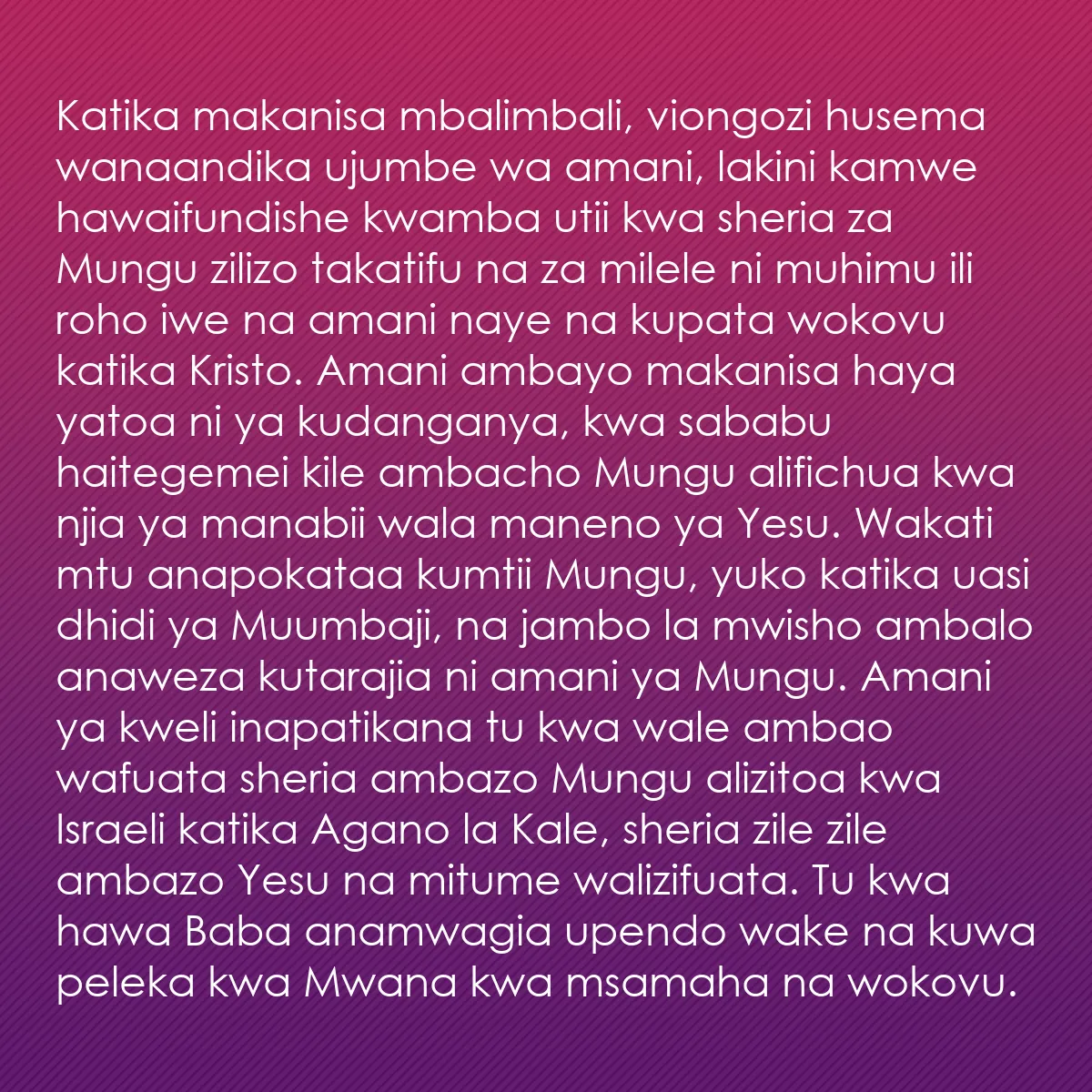 0181 - Chapisho kuhusu Sheria ya Mungu: Katika makanisa mbalimbali, viongozi husema wanaandika...