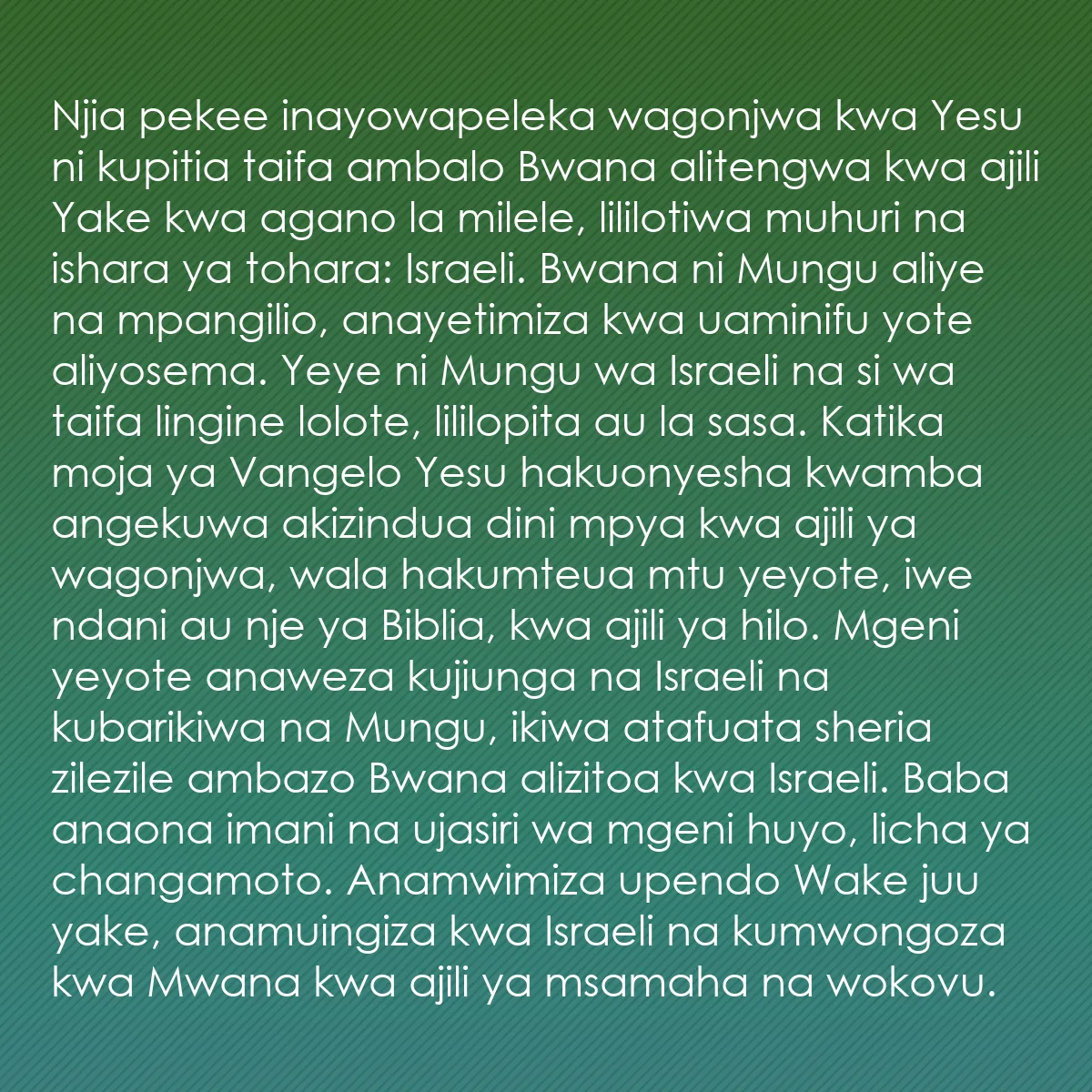 0190 - Chapisho kuhusu Sheria ya Mungu: Njia pekee inayowapeleka wagonjwa kwa Yesu ni kupitia...