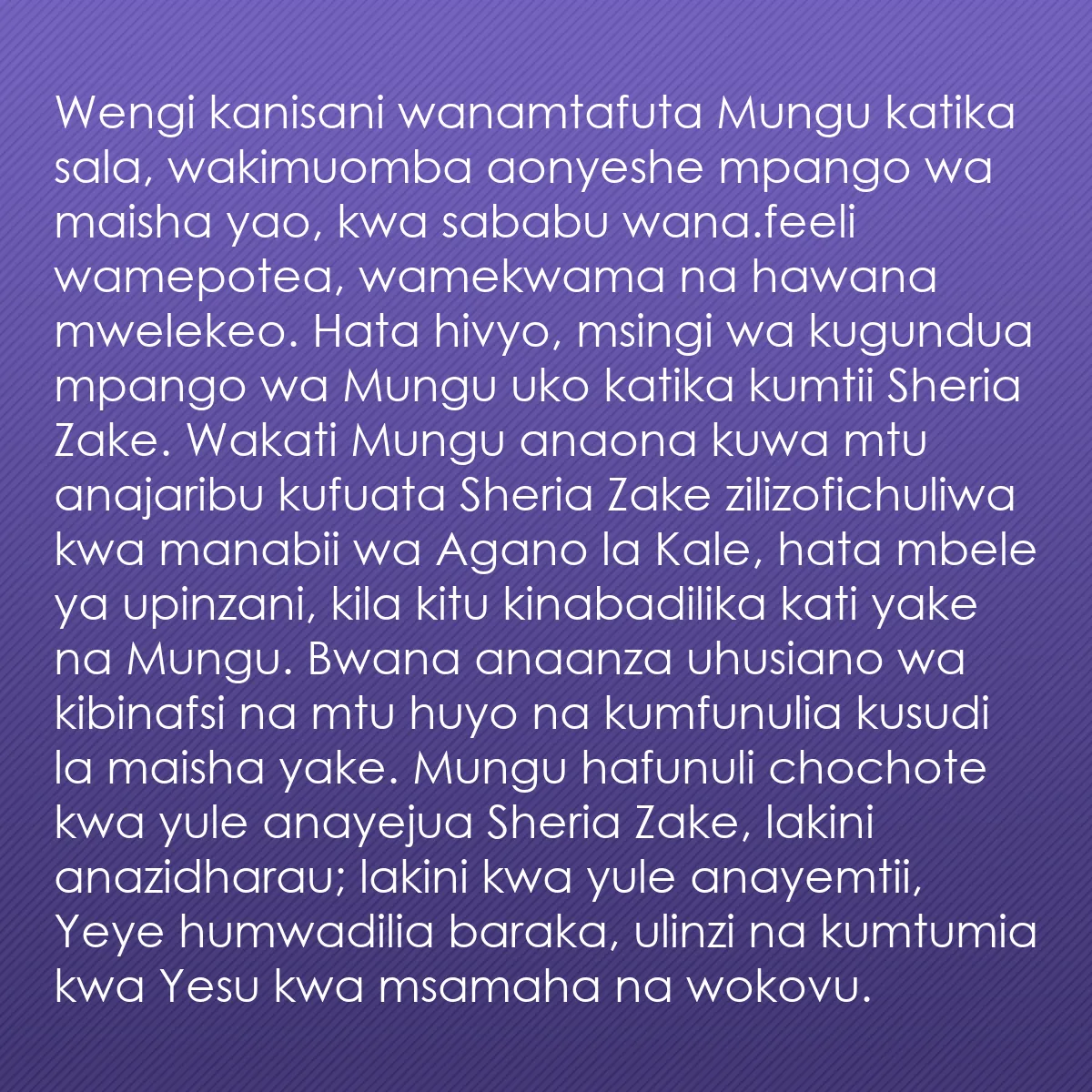 0198 - Chapisho kuhusu Sheria ya Mungu: Wengi kanisani wanamtafuta Mungu katika sala, wakimuomba...