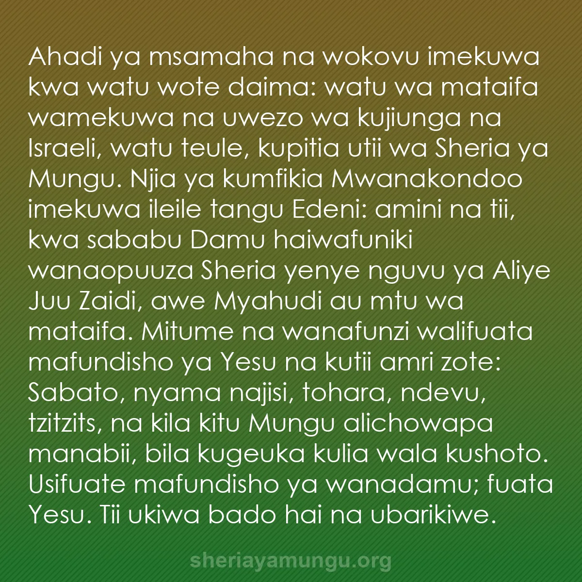 b0016 - Chapisho kuhusu Sheria ya Mungu: Ahadi ya msamaha na wokovu imekuwa kwa watu wote daima: watu...