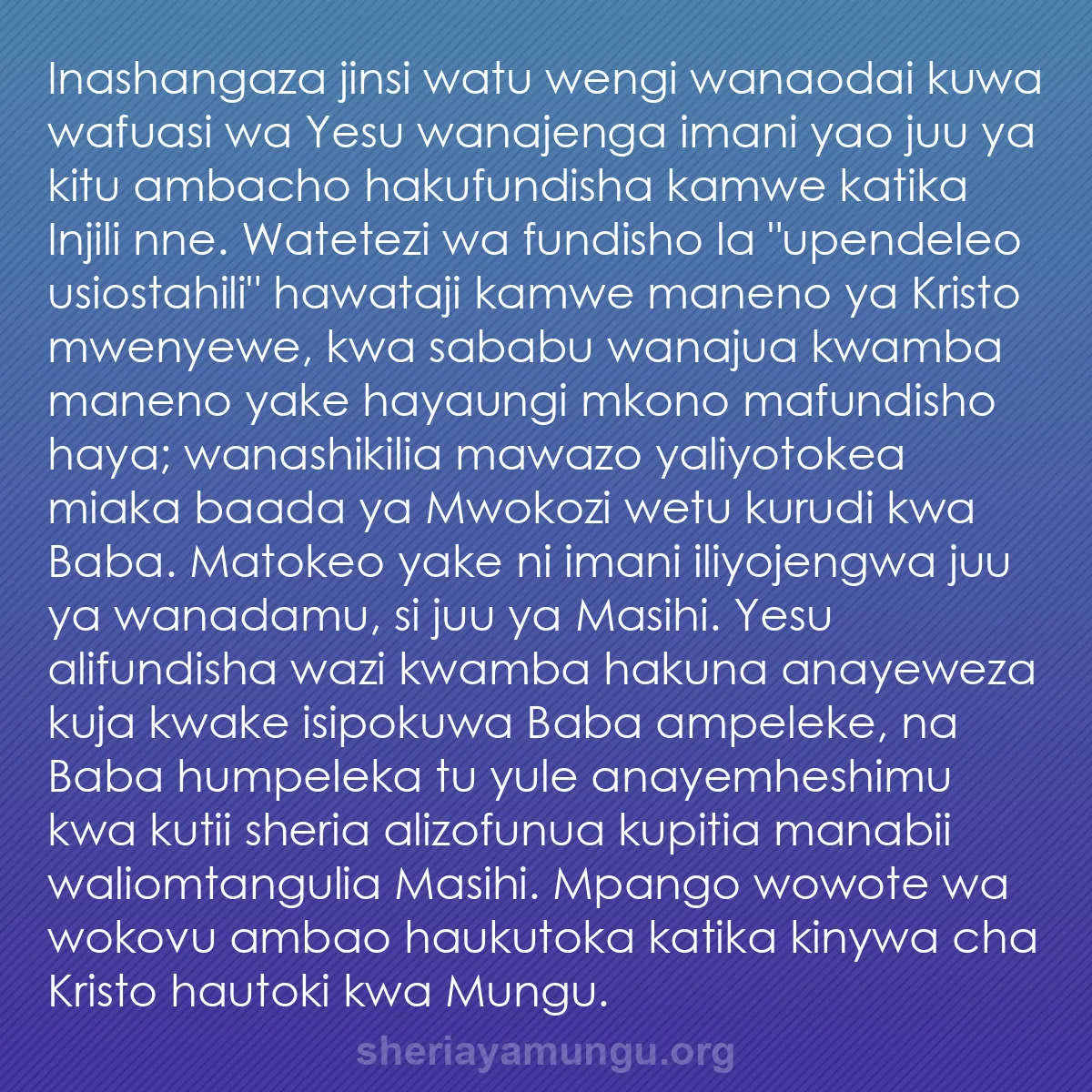 b0047 - Chapisho kuhusu Sheria ya Mungu: Inashangaza jinsi watu wengi wanaodai kuwa wafuasi wa Yesu wanajenga...