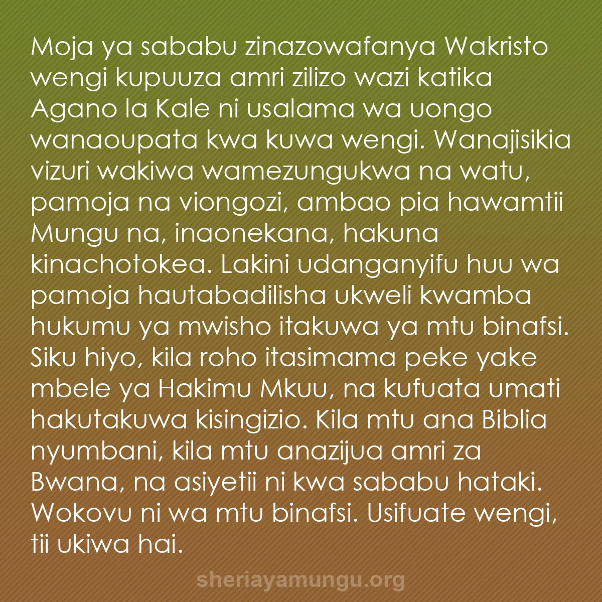 b0049 - Chapisho kuhusu Sheria ya Mungu: Moja ya sababu zinazowafanya Wakristo wengi kupuuza amri zilizo...