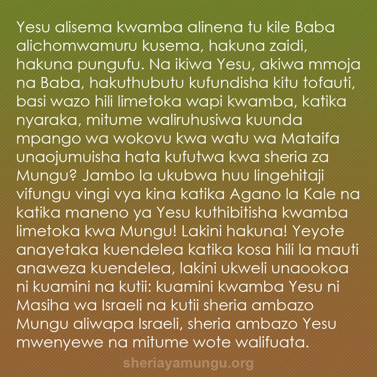 b0069 - Chapisho kuhusu Sheria ya Mungu: Yesu alisema kwamba alinena tu kile Baba alichomwamuru kusema,...
