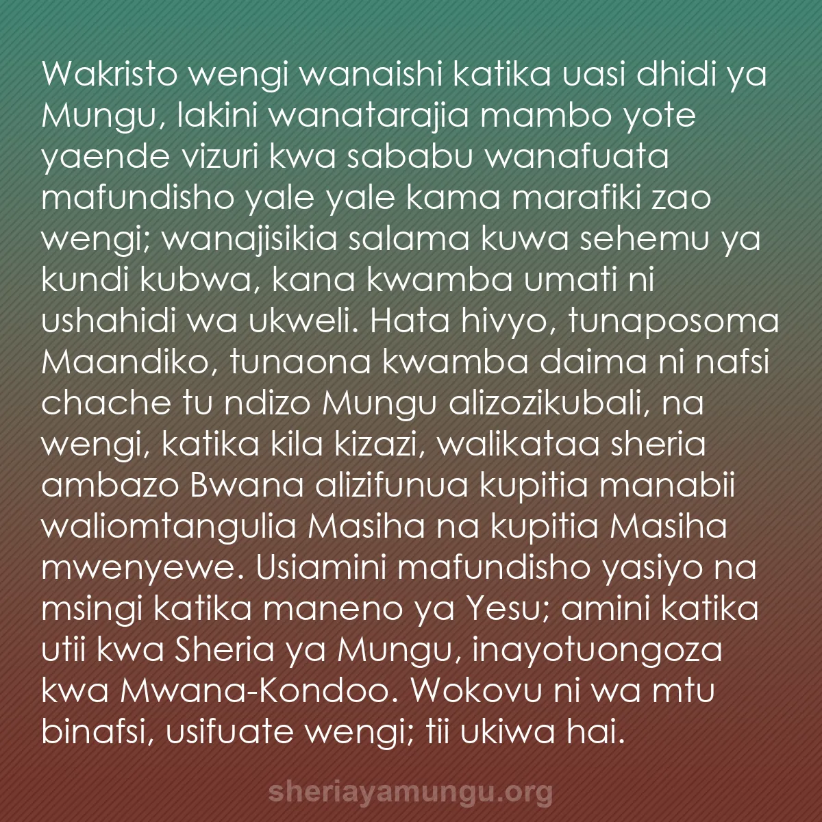 b0093 - Chapisho kuhusu Sheria ya Mungu: Wakristo wengi wanaishi katika uasi dhidi ya Mungu, lakini wanatarajia...