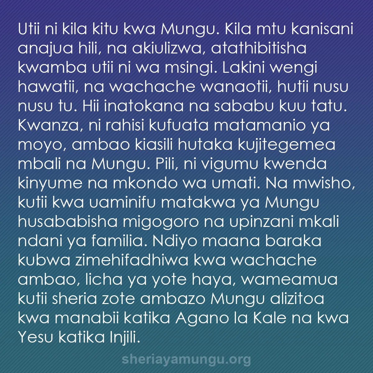 b0117 - Chapisho kuhusu Sheria ya Mungu: Utii ni kila kitu kwa Mungu. Kila mtu kanisani anajua hili,...