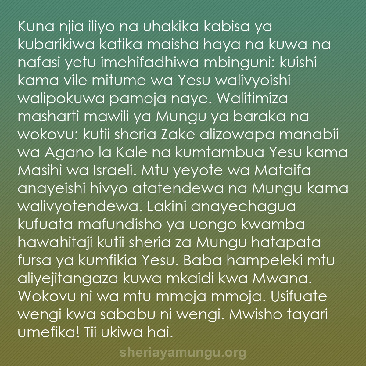 b0183 - Chapisho kuhusu Sheria ya Mungu: Kuna njia iliyo na uhakika kabisa ya kubarikiwa katika maisha...