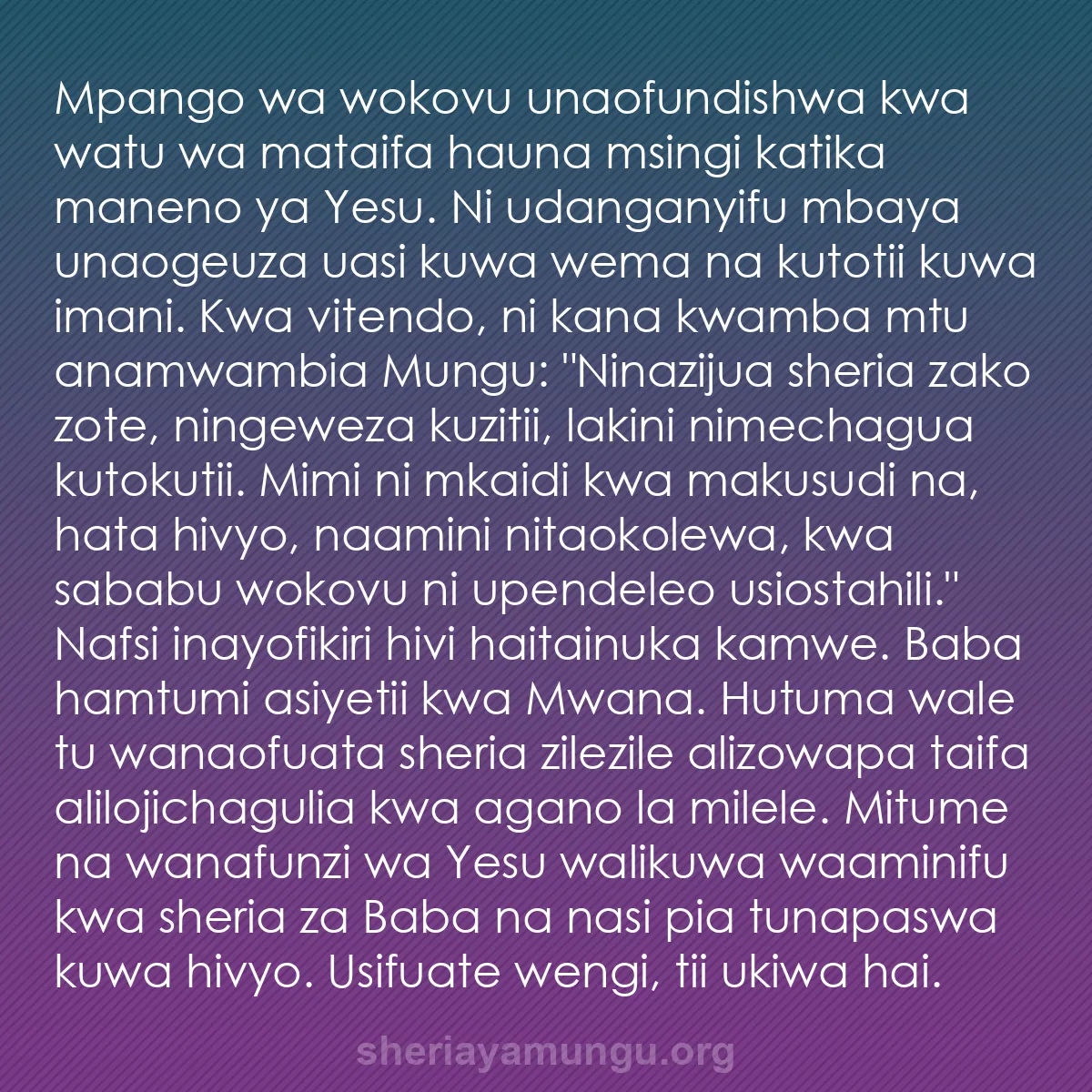 b0214 - Chapisho kuhusu Sheria ya Mungu: Mpango wa wokovu unaofundishwa kwa watu wa mataifa hauna msingi...