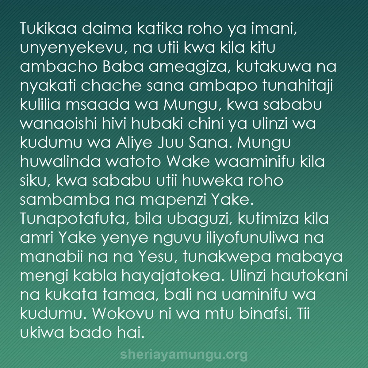 b0285 - Chapisho kuhusu Sheria ya Mungu: Tukikaa daima katika roho ya imani, unyenyekevu, na utii kwa...