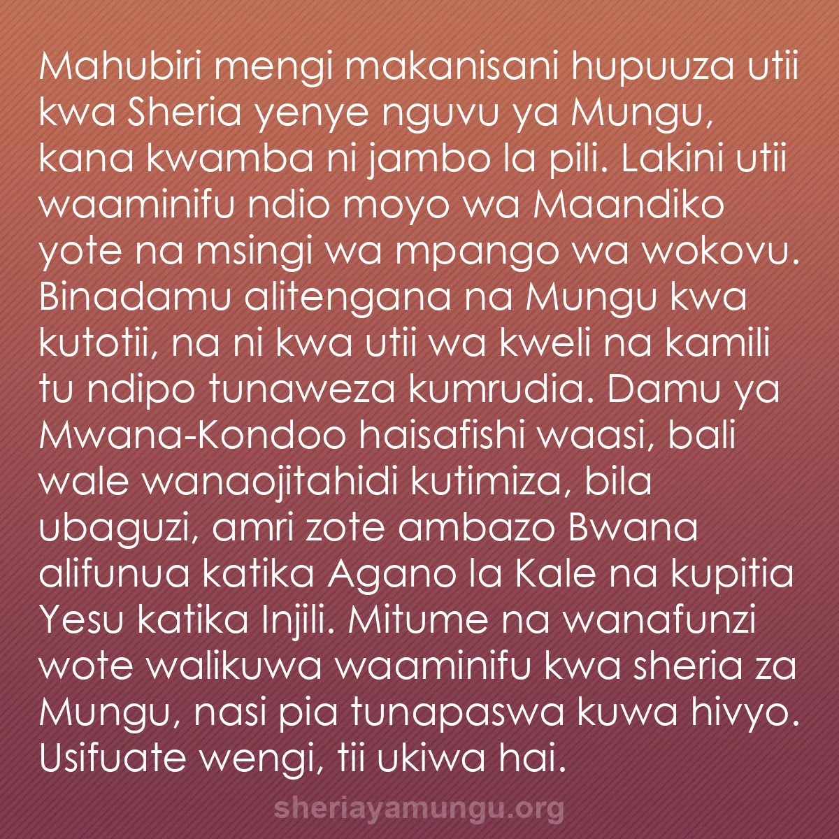 b0286 - Chapisho kuhusu Sheria ya Mungu: Mahubiri mengi makanisani hupuuza utii kwa Sheria yenye nguvu...