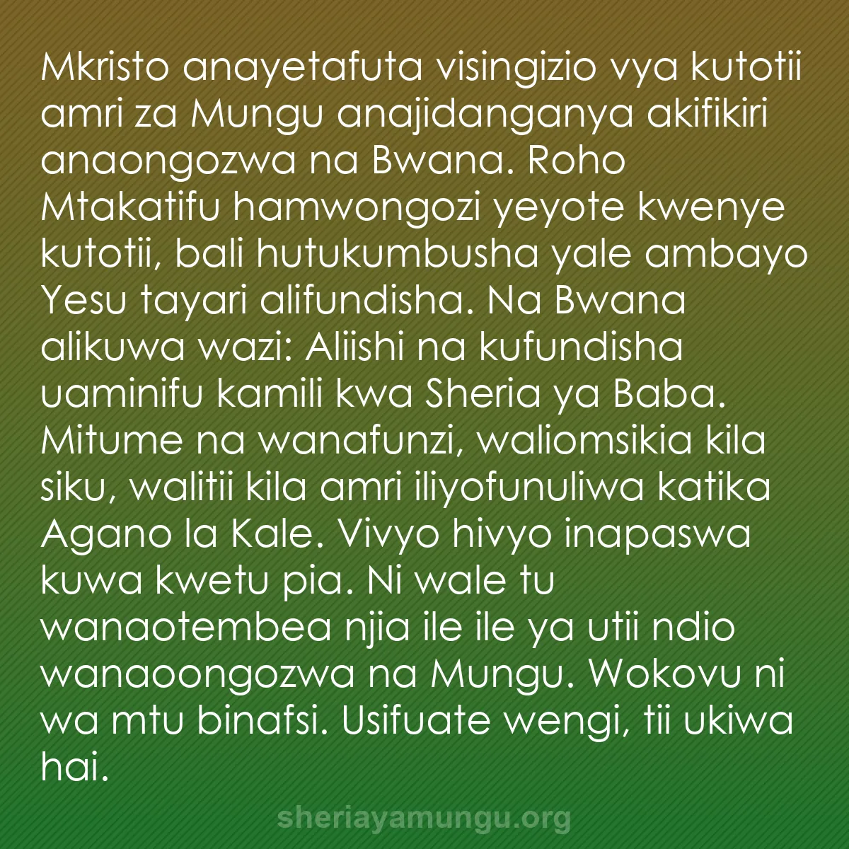 b0316 - Chapisho kuhusu Sheria ya Mungu: Mkristo anayetafuta visingizio vya kutotii amri za Mungu anajidanganya...