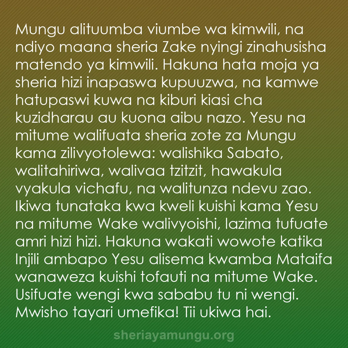 b0336 - Chapisho kuhusu Sheria ya Mungu: Mungu alituumba viumbe wa kimwili, na ndiyo maana sheria Zake...