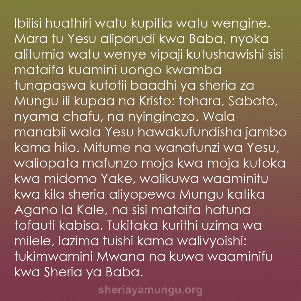 b0348 - Chapisho kuhusu Sheria ya Mungu: Ibilisi huathiri watu kupitia watu wengine. Mara tu Yesu aliporudi...
