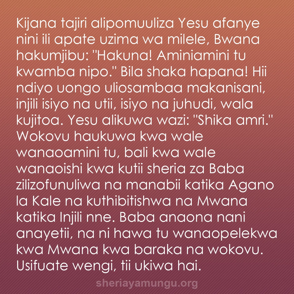 b0466 - Chapisho kuhusu Sheria ya Mungu: Kijana tajiri alipomuuliza Yesu afanye nini ili apate uzima...