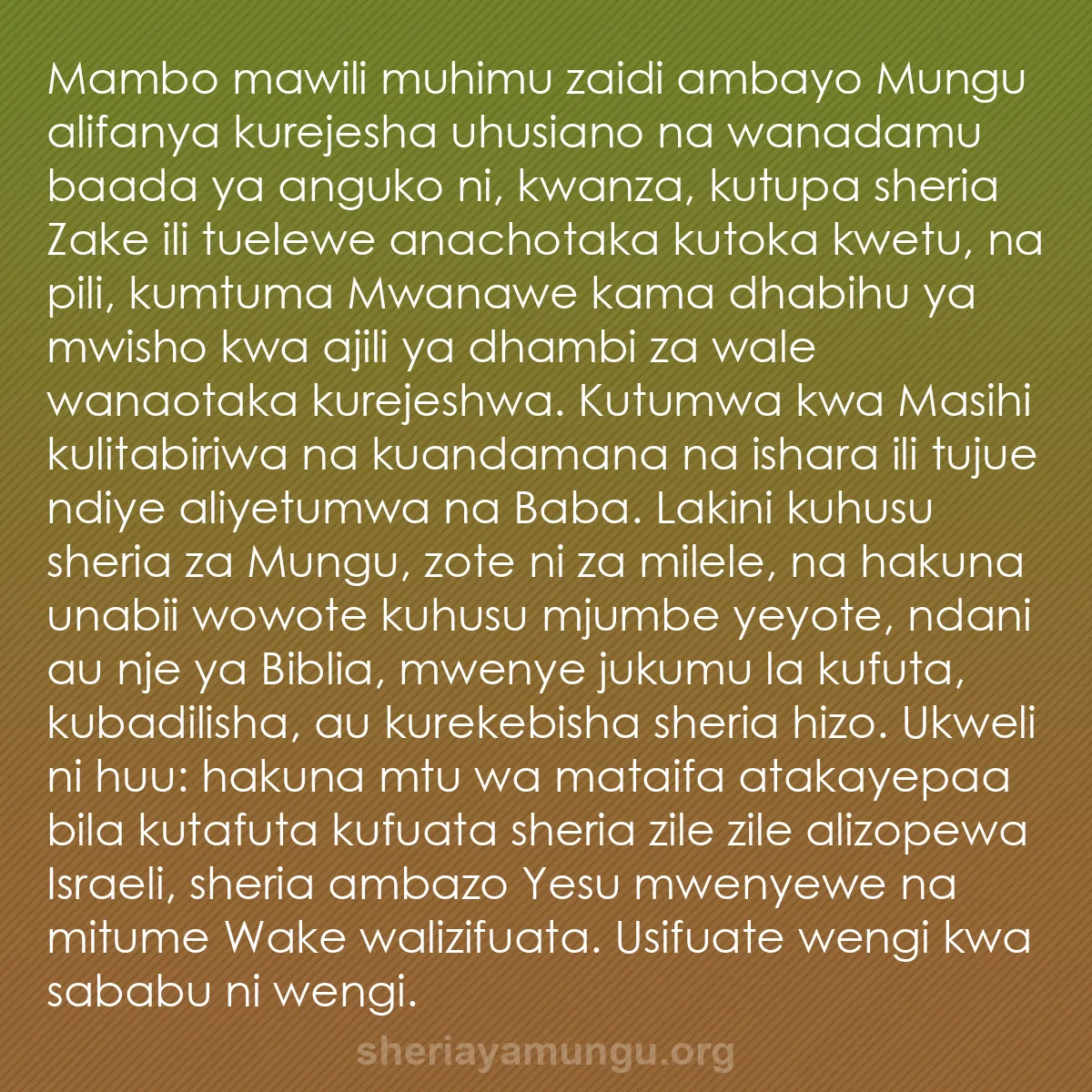 b0469 - Chapisho kuhusu Sheria ya Mungu: Mambo mawili muhimu zaidi ambayo Mungu alifanya kurejesha uhusiano...