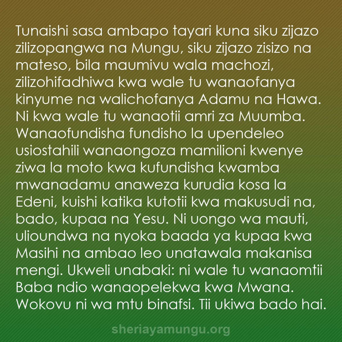 b0496 - Chapisho kuhusu Sheria ya Mungu: Tunaishi sasa ambapo tayari kuna siku zijazo zilizopangwa na...