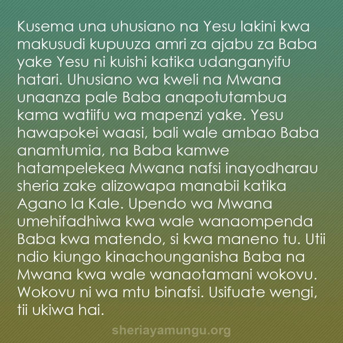 b0503 - Chapisho kuhusu Sheria ya Mungu: Kusema una uhusiano na Yesu lakini kwa makusudi kupuuza amri...