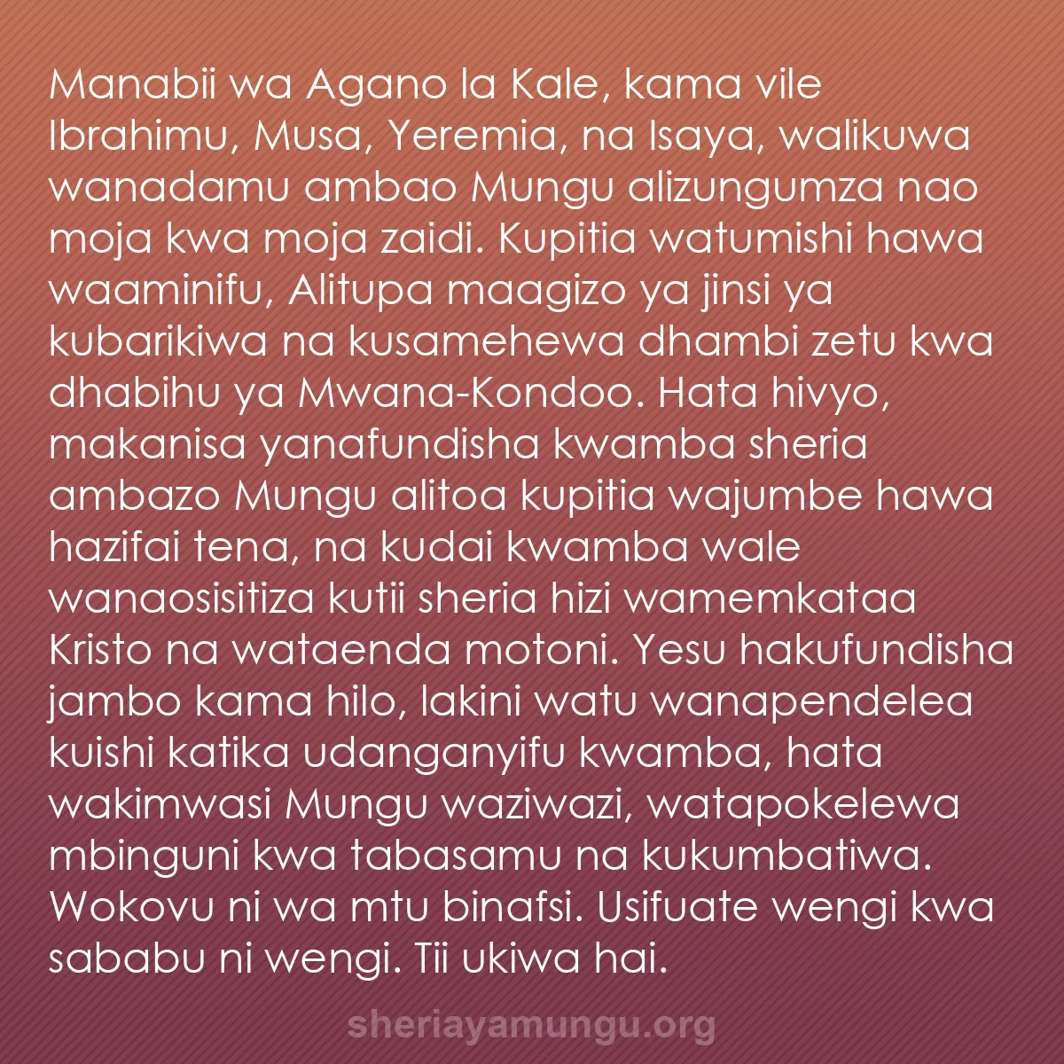 b0526 - Chapisho kuhusu Sheria ya Mungu: Manabii wa Agano la Kale, kama vile Ibrahimu, Musa, Yeremia,...