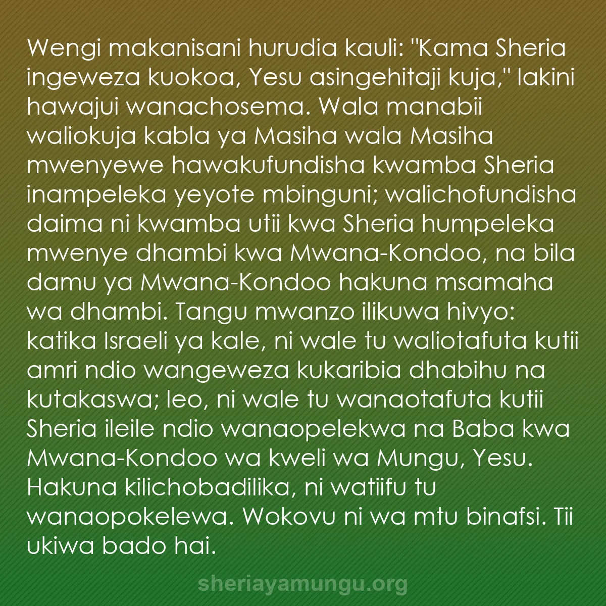 b0576 - Chapisho kuhusu Sheria ya Mungu: Wengi makanisani hurudia kauli: "Kama Sheria ingeweza kuokoa,...