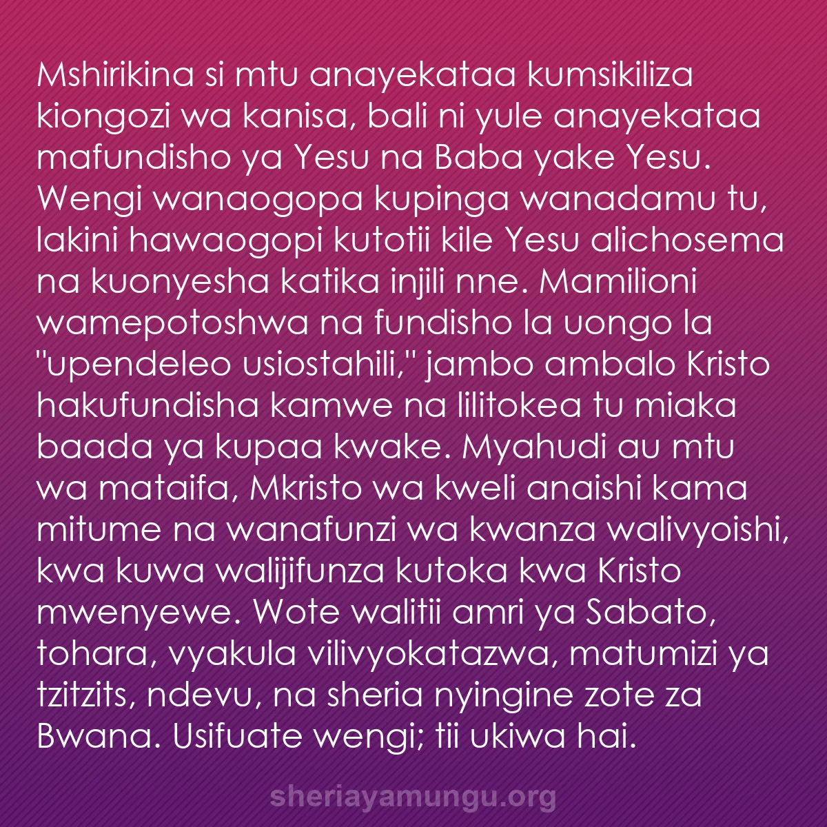 b0581 - Chapisho kuhusu Sheria ya Mungu: Mshirikina si mtu anayekataa kumsikiliza kiongozi wa kanisa,...