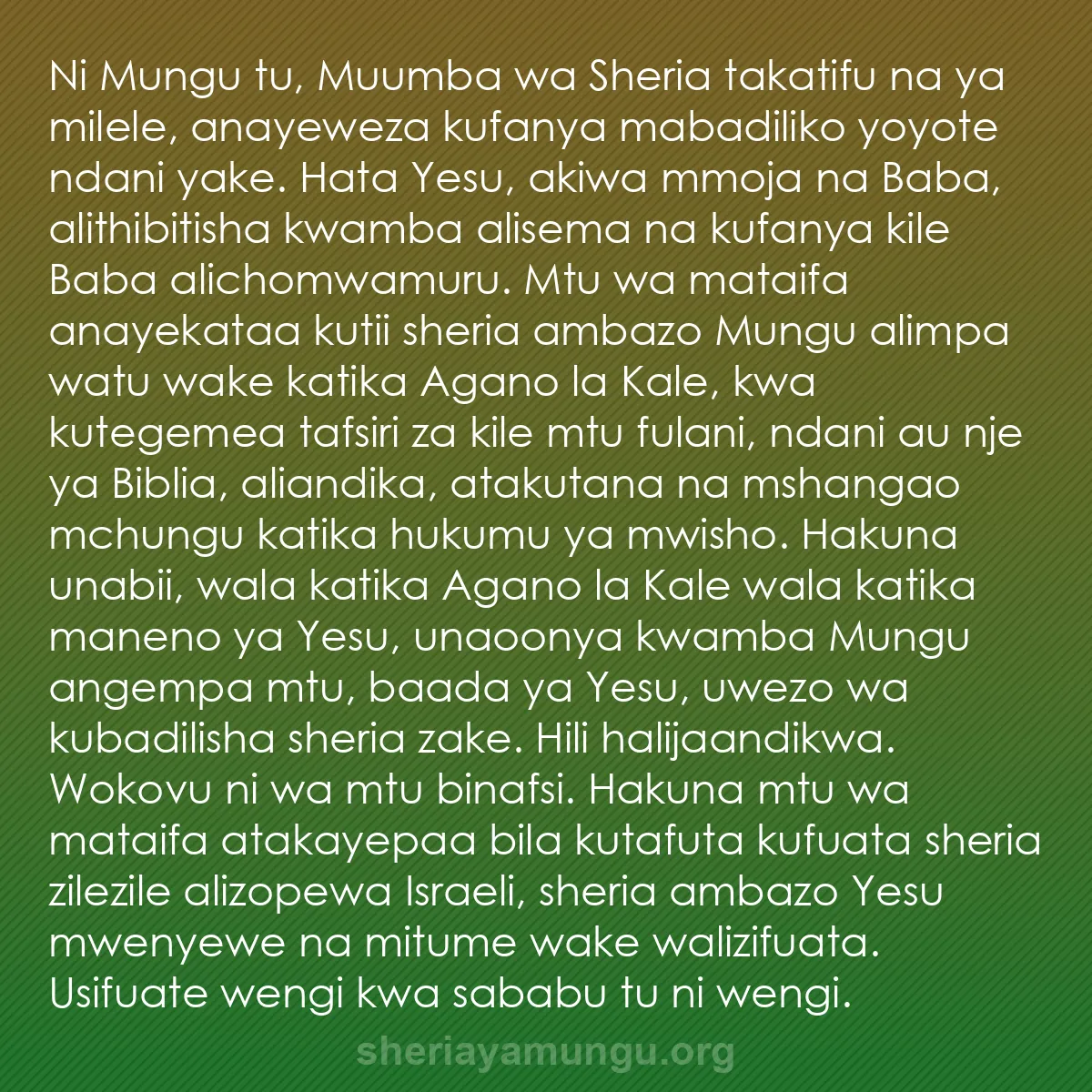 b0596 - Chapisho kuhusu Sheria ya Mungu: Ni Mungu tu, Muumba wa Sheria takatifu na ya milele, anayeweza...